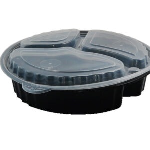 BLACK ROUND DELI CONT. 3 COMP W/LID (KP-9333)