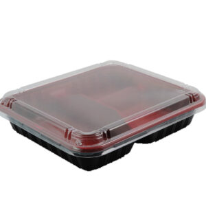 BLACK / RED RECT 3 COMPT W/CLEAR LID H107
