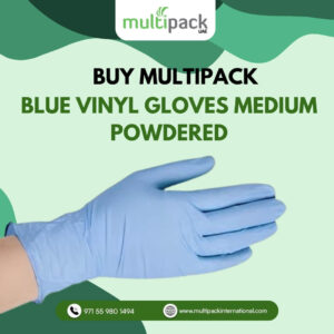 BLUE VINYL GLOVES MEDIUM POWDERED